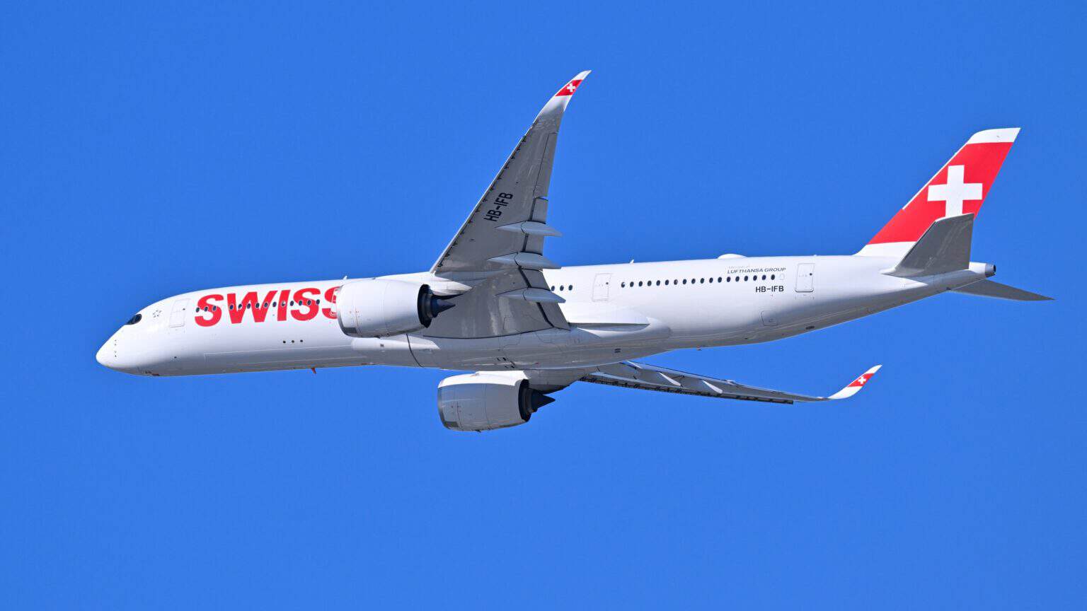 SWISS Airbus A350-900 climbing out after departure