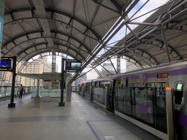 Taoyuan Metro train waiting at New Taipei Industrial Park Station platform