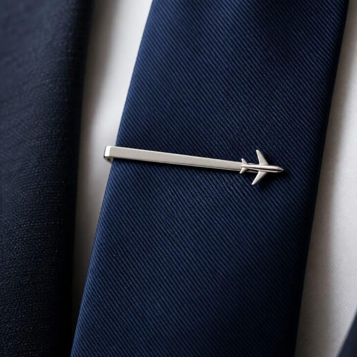 A tie clip is a smaller step than cufflinks.