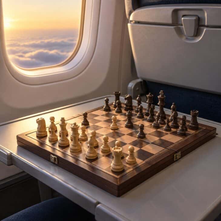A magnetic set stays intact when the cabin hits rough air.