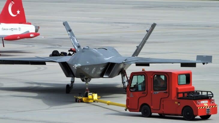Bayraktar Kızılelma unmanned fighter on display at Teknofest 2023 in Istanbul