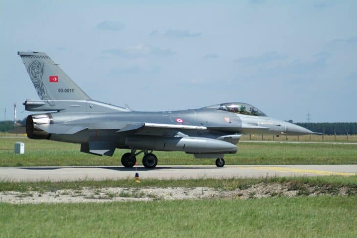 Turkish Air Force F-16C 93-0011 taxiing with drop tanks