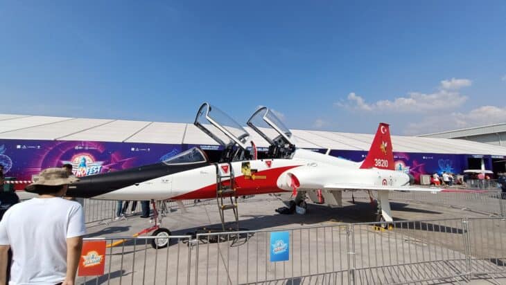 Turkish Air Force T-38 Talon 63-8210 in red and white on static display at Teknofest 2023
