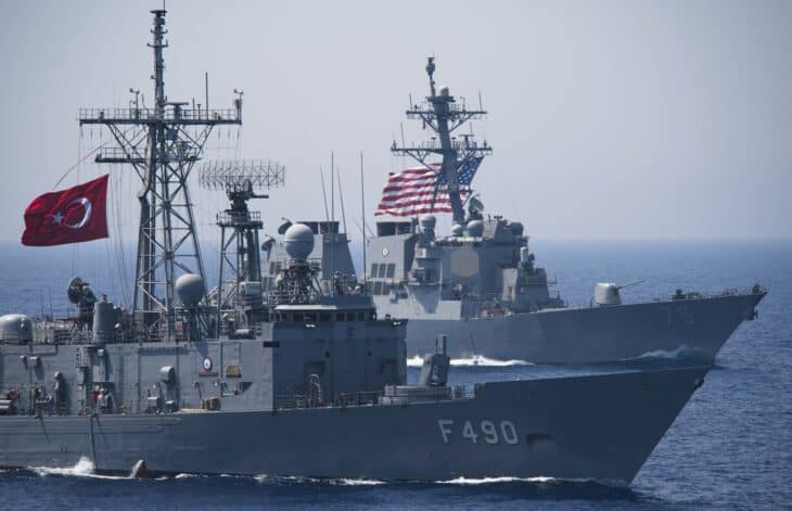 Turkish Gabya-class frigate TCG Gaziantep (F 490) at sea