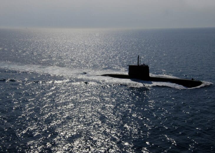 Turkish Type 209 submarine TCG Preveze surfaced at sea