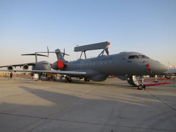 UAE Air Force Saab GlobalEye on the ramp at Dubai Airshow 2021