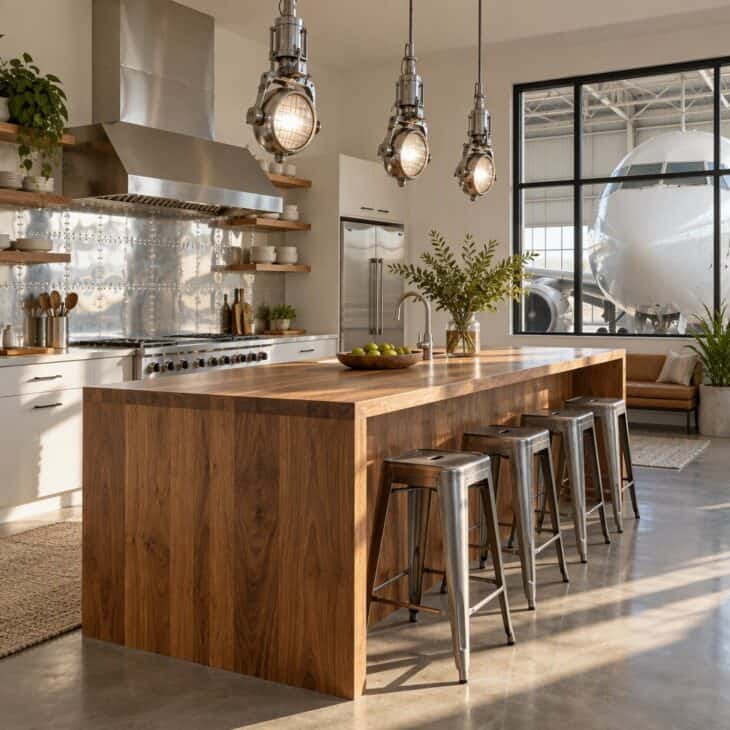 A kitchen beside the hangar keeps the plane in sight.