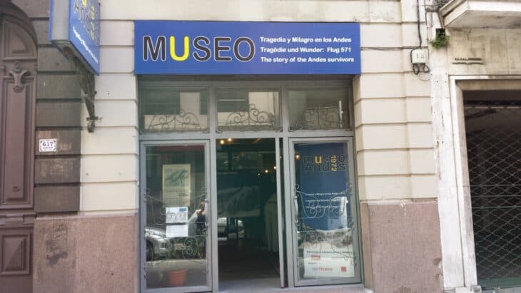 Street entrance of the Museo Andes 1972 in Montevideo with its blue sign