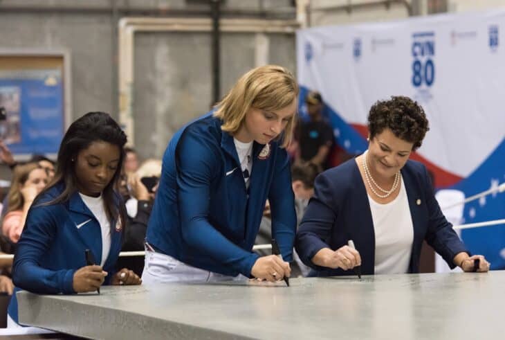 Sponsors signing the first plate of steel for CVN-80 Enterprise