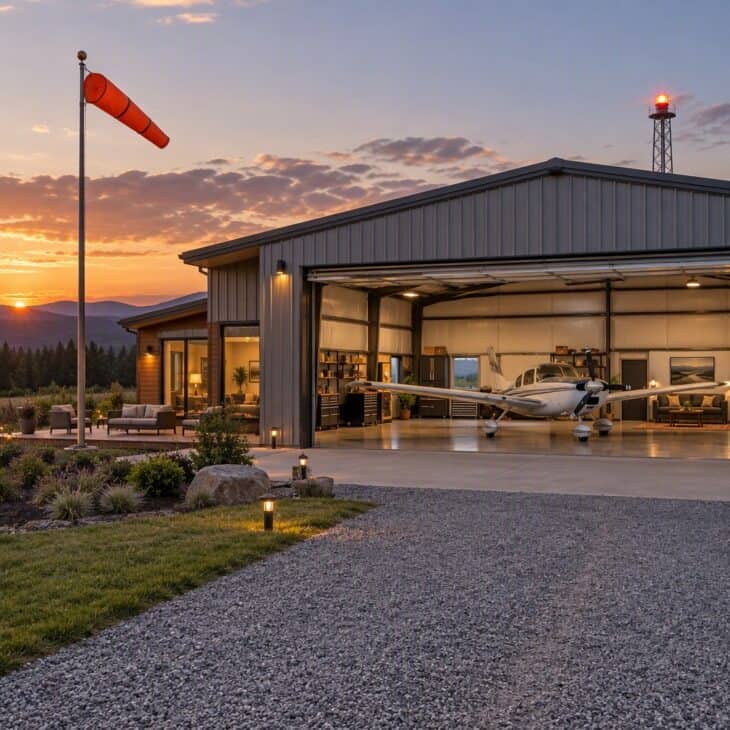 A windsock and beacon announce the property from the air.