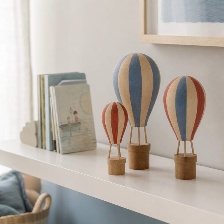 Chunky wooden balloons stand up to small hands.