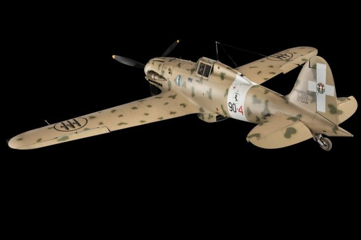 Macchi C.202 Folgore on a black background showing its desert camouflage