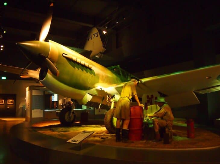 Curtiss P-40 Kittyhawk painted with shark mouth in a museum display