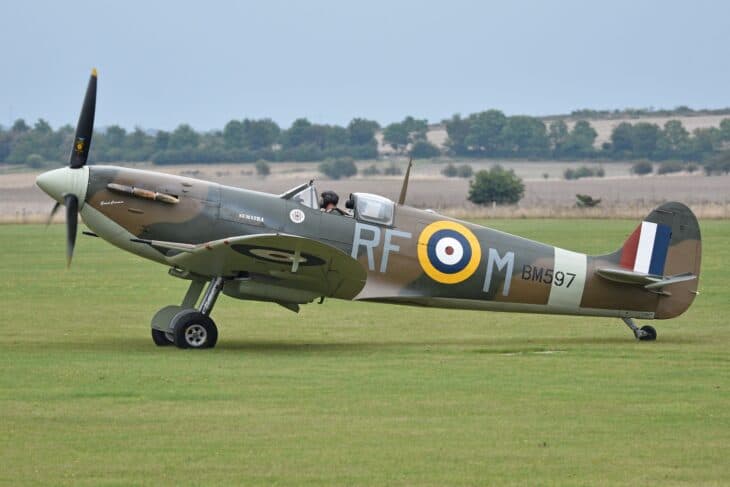 Supermarine Spitfire Vb with RF-M codes parked on grass