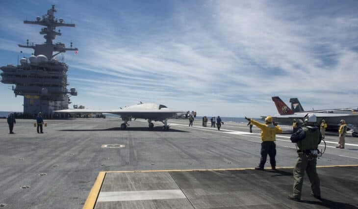 Northrop Grumman X-47B on the flight deck of USS George H.W. Bush