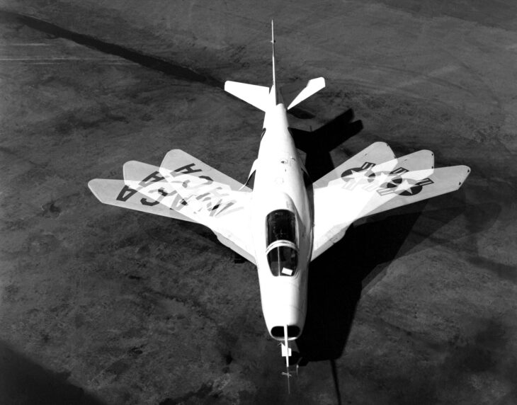 Bell X-5 on the ground with its wings swept back