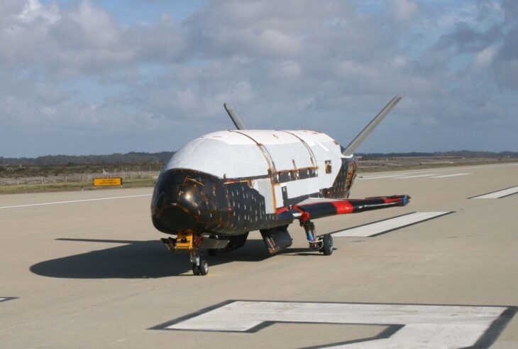 Boeing X-37B on the runway at Vandenberg after ground tests