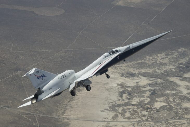 NASA X-59 QueSST in flight over the California desert