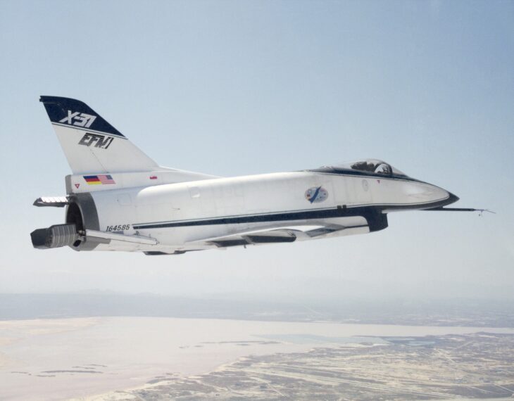 Rockwell-MBB X-31 in flight over the desert