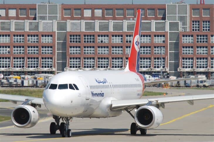 Yemenia Airbus A320 7O-AFA taxiing at Frankfurt