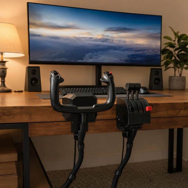 Desk clamps hold a yoke and throttle firmly without any permanent changes.